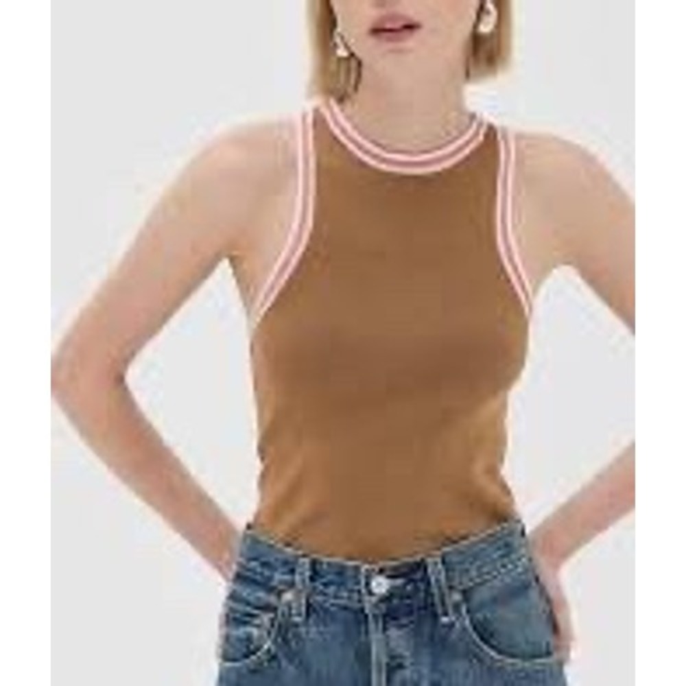 A.L.C.‎ Nelly Tank Top Camel Brown Pink Striped Knit Tank Size Medium